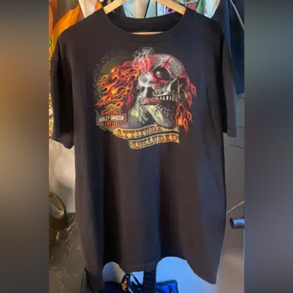 Vintage/Y2K Harley Davidson Clown Flames Big Face Tshirt